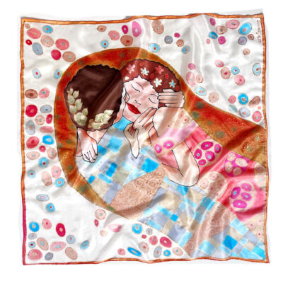 Klimt a Csók selyemkendő pasztell színekkel festve