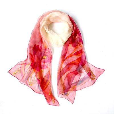 Pink rózsás chiffon selyemsál