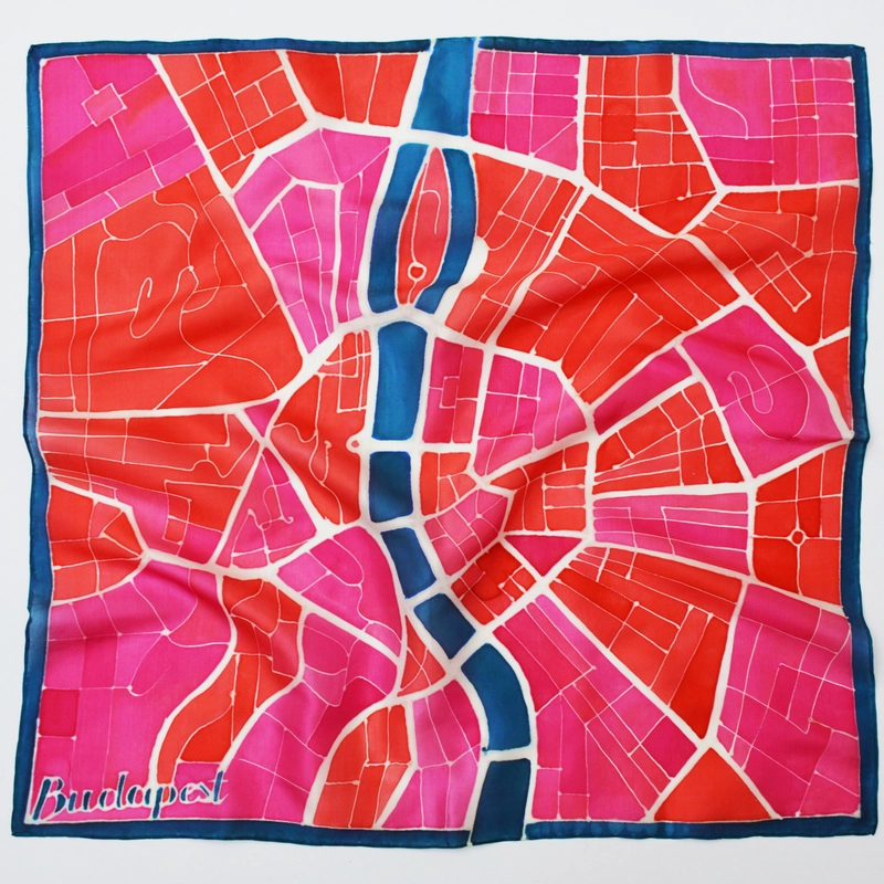 Budapest pink-piros-kék selyemkendő