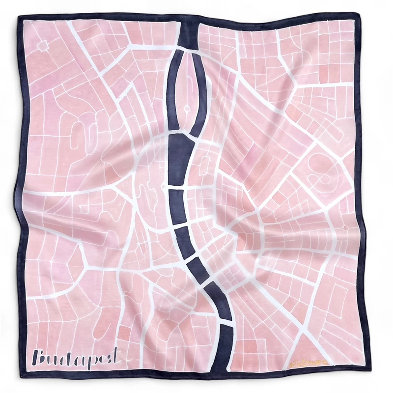Budapest púderrózsaszín-fekete selyemkendő