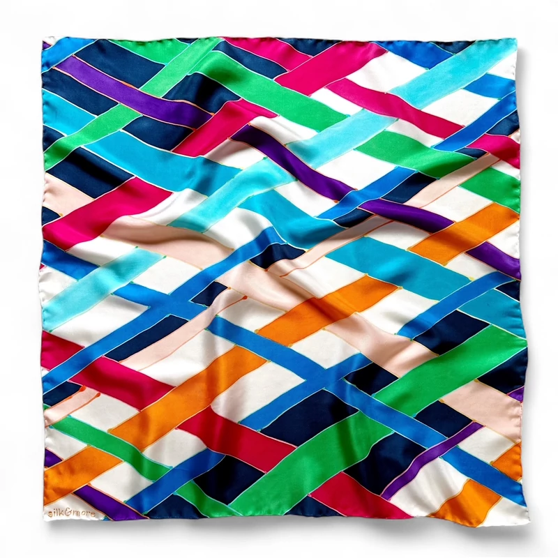 Színes geometrikus twill selyemkendő