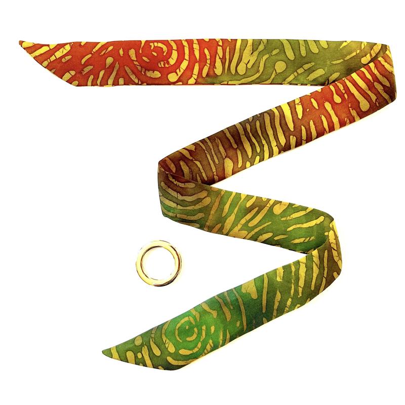 Skinny batik barnászöldes selyemszalag